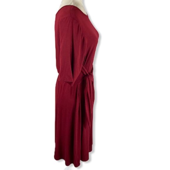 Burgundy knit midi dress tie front size large stretch knit jersey by Loveappella - Picture 5 of 7